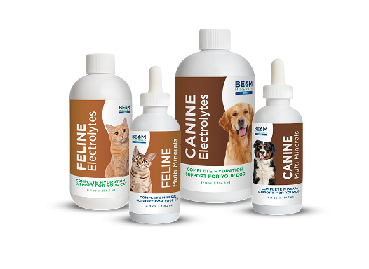 BEAM canine and feline mineral and electrolyte bottles